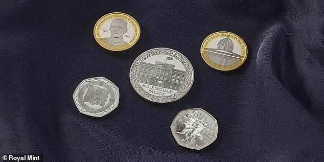 Commemorative: The Paris 2024 Olympic coin, bottom right, will not enter circulation and is only available as part of the Royal Mint's annual set of collectible coins.