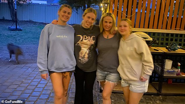 Mrs Cattanach (pictured centre, right) with her three daughters Aly, 26, Amy, 17 and Tegan, 15.