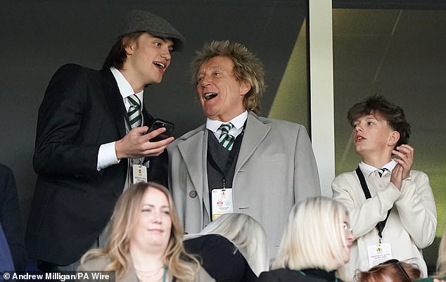 The music legend, 79, appeared to be in high spirits as he and his children watched his beloved Celtic take on Aberdeen in the Scottish Cup from the stands.