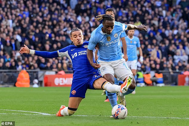 City substitute Jeremy Doku caused problems for Chelsea defenders late