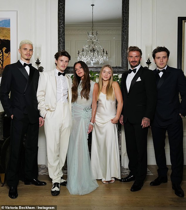 The Beckham family posed together at their London home before heading to Oswald's Mayfair home.