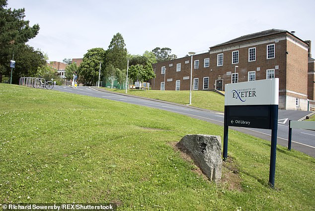 Ivinson said he was disciplined after a student in the hall of residence next door at the University of Exeter (pictured) heard the comments and later complained that it had been offensive and 
