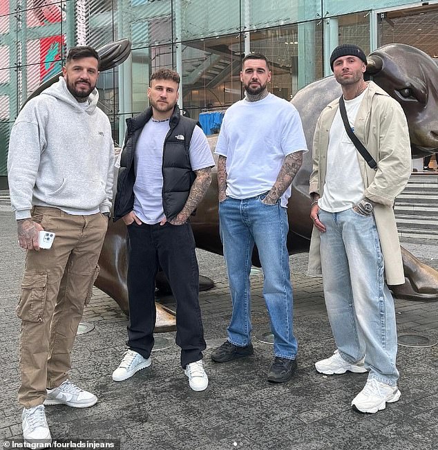 The friendship group ditched skinny jeans and chinos for edgier clothing like cargo pants for the 2024 shoot.