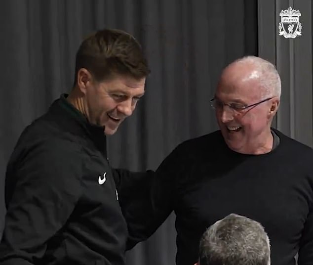 The former England manager also enjoyed an emotional reunion with Steven Gerrard before the charity match.