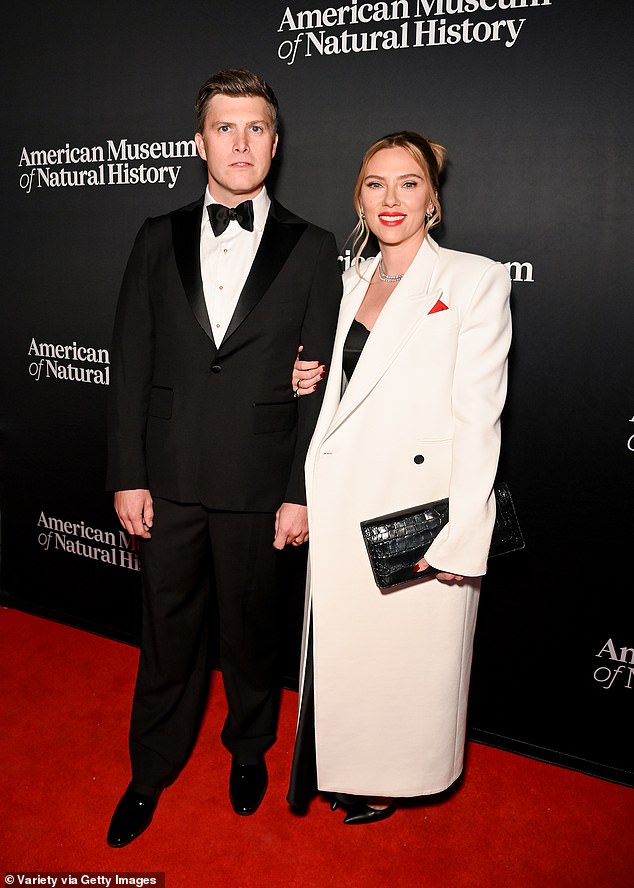 The stalker claimed to be the biological father of Johansson's son Cosmo, whom she welcomed in 2021 with her husband, comedian Colin Jost (pictured together).