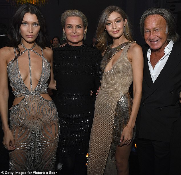 LR Bella Hadid, Yolanda Foster, Gigi Hadid and Mohamed Hadid attend the Victoria's Secret After Party at Grand Palais on November 30, 2016 in Paris, France