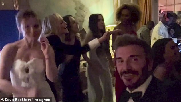 To celebrate their reunion, the five came together to sing one of their hits, Stop, for the star-studded guests, all of which was captured on David Beckham's camera.