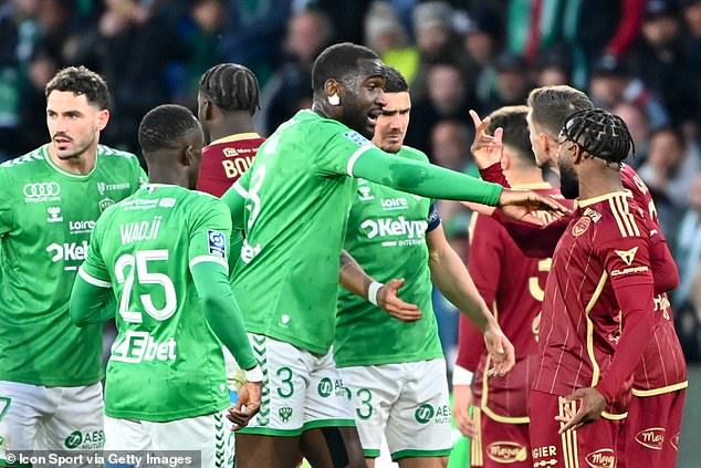 St Etienne defender Mickael Nade was sent off in the second half as tempers flared on the pitch.