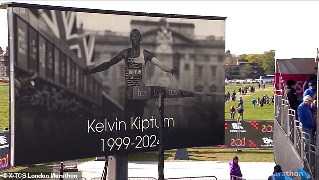 An image of Kiptum winning last year's London Marathon was shown on giant screens, prompting an explosion of cheers and applause.