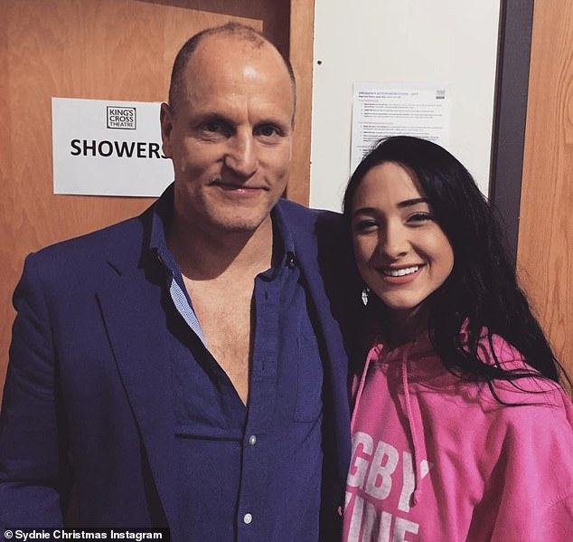 She made her London debut as one of the lead vocals in Lazarus, set to the music of David Bowie, at the King's Cross Theater and shared a backstage snap with Hollywood actor Woody Harrelson after he attended the show.