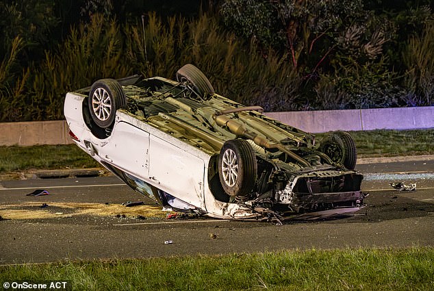 The 15-year-old crashed a white Toyota Camry on Adelaide Avenue, near Parliament in Canberra, on Wednesday morning.