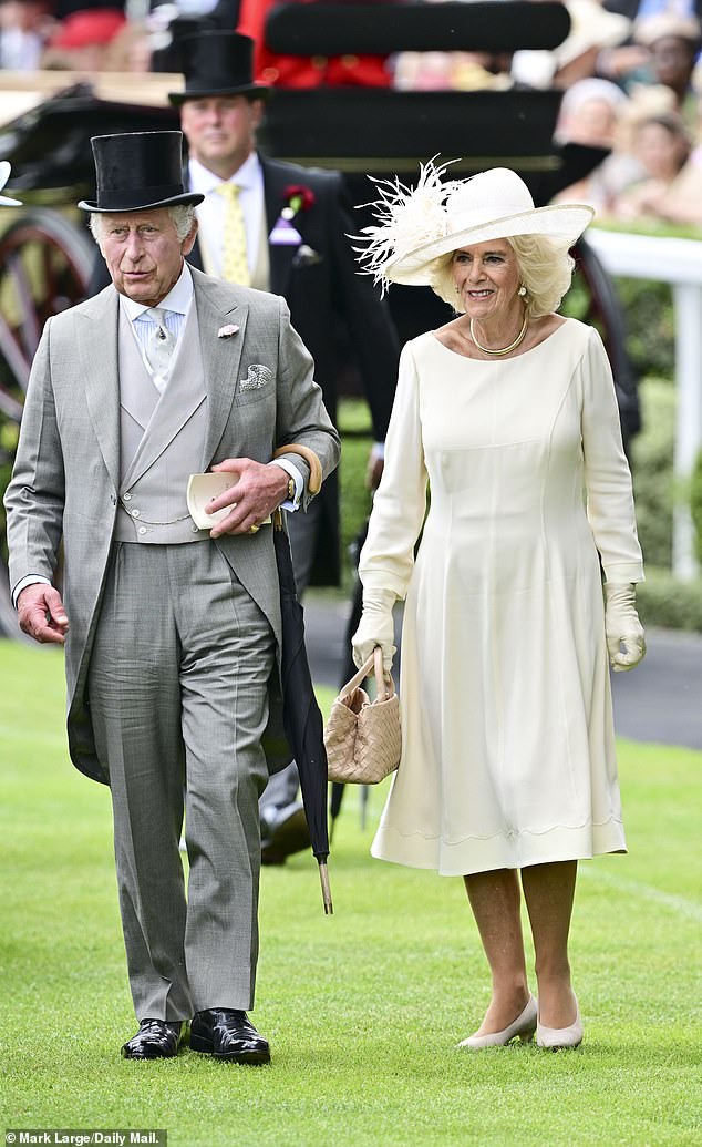 The King has told courtiers that he wants to honor the memory of his late mother by attending this summer's Royal Ascot.  Pictured with Queen Camilla on the fifth day of Ascot last year.