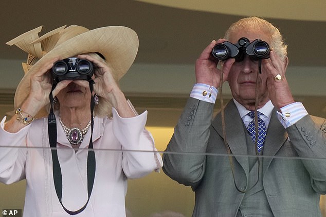 The King, who has been undergoing cancer treatment, is understood to be eager to return to action, and his aides are so pleased with his progress that they are planning to attend the event.  Pictured: The King and Queen Camilla on the third day of Ascot last year.