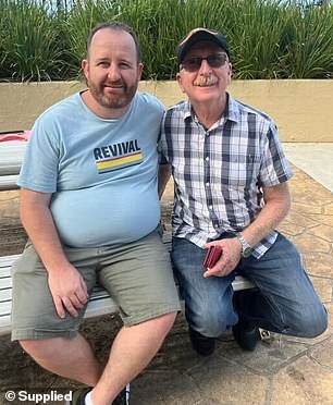 Chris and his father Jim before Chris's epic weight loss