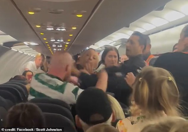 The police officer then tries to push the attacker to the floor of the plane as passengers scream through the plane.