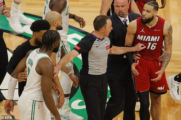 Referees had to separate Martin and Jaylen Brown after Celtic came on to replace Tatum.