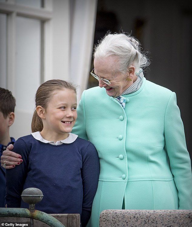 Princess Elizabeth and Queen Margaret appear at Marselisborg Palace on April 16, 2017 in Aarhus, Denmark.