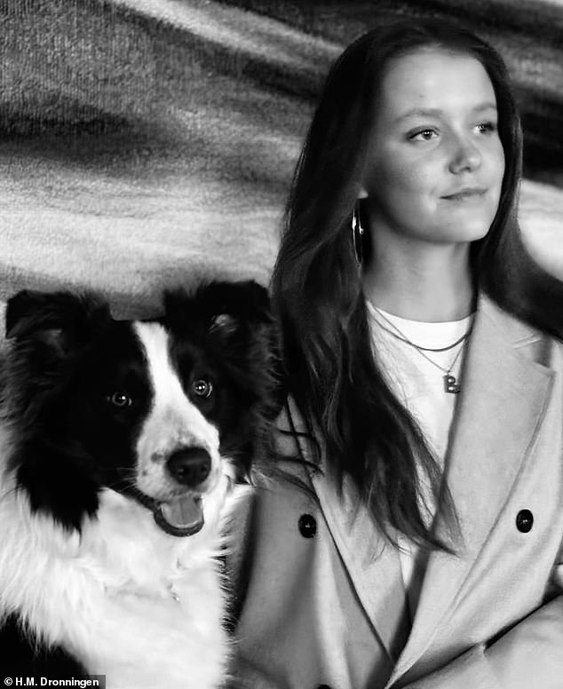 The royal looked stylish in a trench coat and white T-shirt as she posed for the camera alongside her beloved pet.