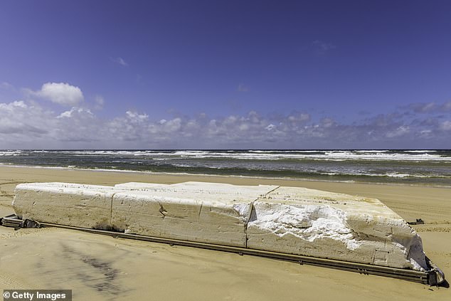 A huge piece of polystyrene washed up on the beach. If a single year's global production (15.4 million tons) were divided into one-ton blocks, each block would measure about three square meters. Aligned, they would easily extend around the equator (file image)