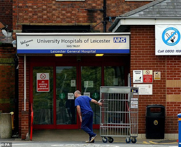 Long waits at University Hospitals Leicester (pictured) have almost quadrupled, with 484 patients spending more than four months on the waiting list compared to 122 in 2020.