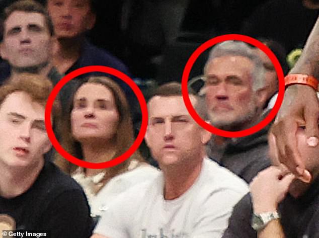 Melinda is believed to have been dating former Fox News reporter Jon Du Pre.  They are pictured at a basketball game in April 2022.