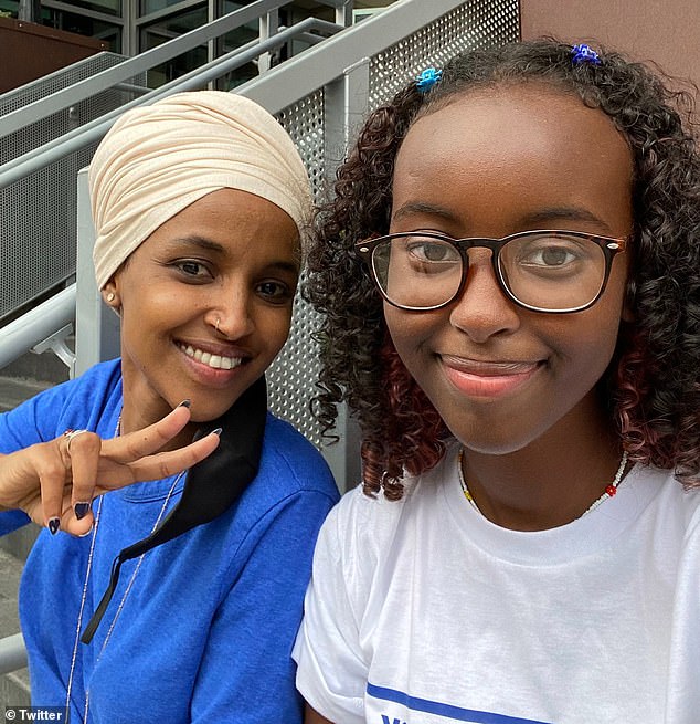 Hirsi (pictured right with her mother), 21, was part of a days-long protest in support of Palestine that has drawn strong condemnation from both sides of the political spectrum, including the White House.