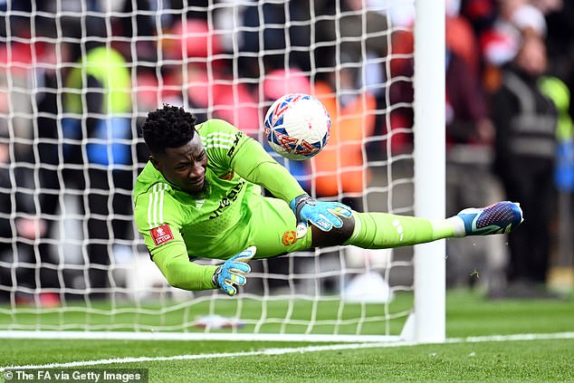United won the penalty shoot-out 4-2, with Onana lending a hand to Callum O'Hare's penalty.