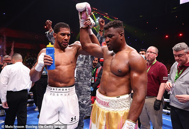 Joshua is still waiting to find out who his next opponent will be in the ring after beating Francis Ngannou (right) in March.
