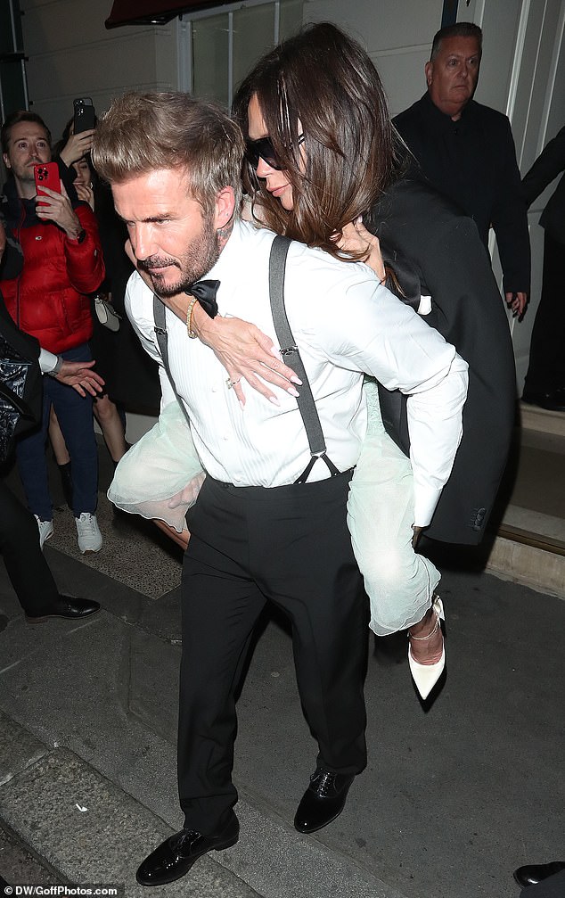 David gave Victoria a piggyback ride to her birthday party in the early hours of Sunday morning.