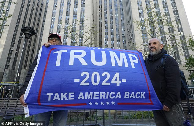 Trump supporters demonstrate outside Manhattan Criminal Court in New York City on April 22, 2024.