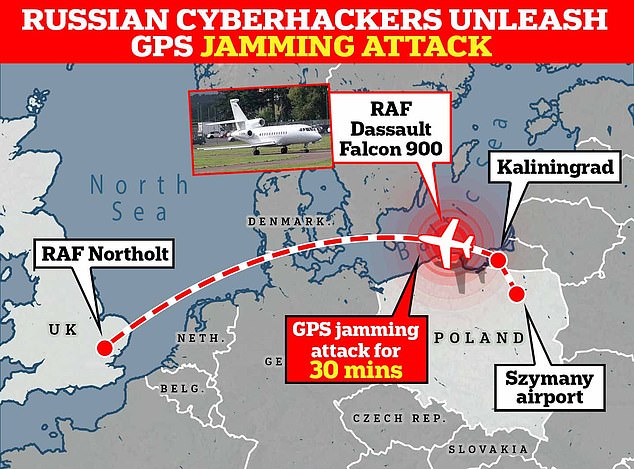 This is the flight path Shapps' plane took before being hit by a Russian cyberattack outside Kaliningrad.