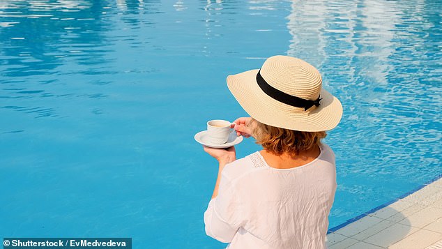Taking your morning coffee to the pool will help you adjust to the new time zone