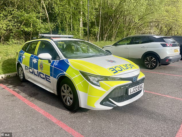 A police car outside the Pennyhill Park hotel in Bagshot, Surrey, after the incident.