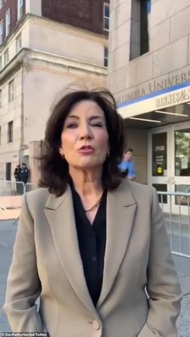 Meanwhile, New York's Democratic governor, Kathy Hochul, issued a recorded statement on the Columbia campus.