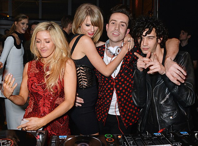 Taylor and her then-boyfriend Matt (right) pictured with Ellie Goulding and Nick Grimshaw.