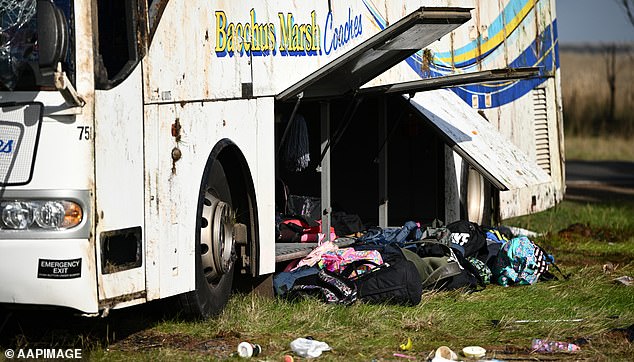 The incident prompted a major emergency services response (pictured: the bus after the incident).