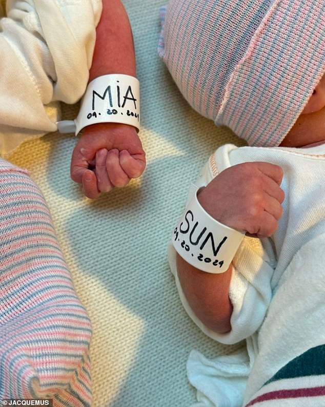 The French fashion designer took to Instagram to share the exciting news with a sweet photo of his two bundles of joy, Mia and Sun.