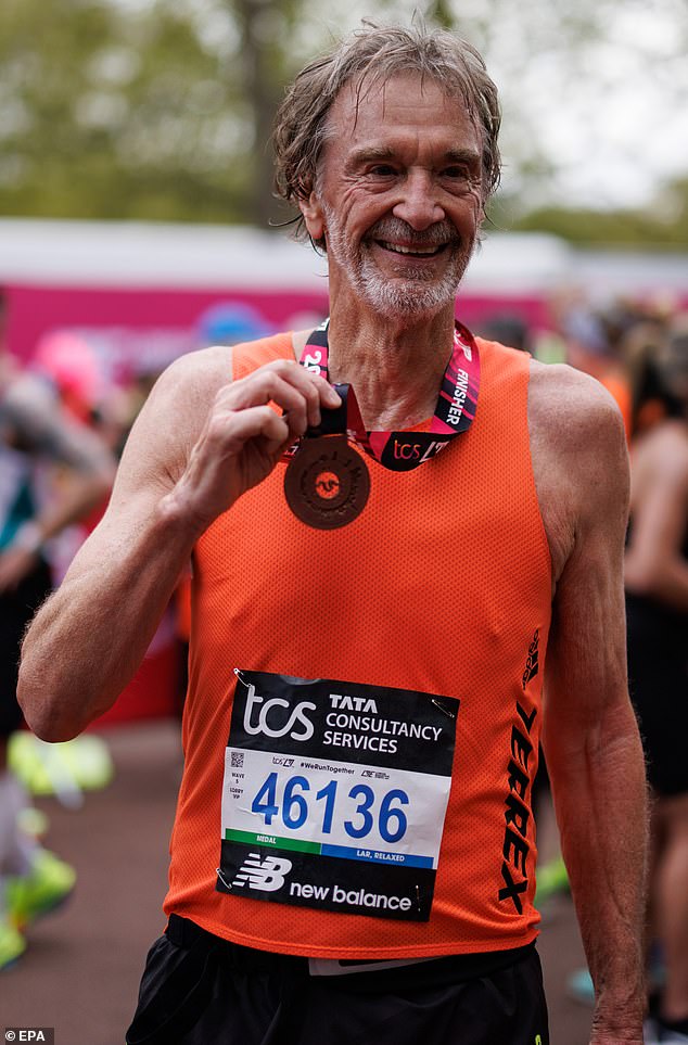 The 71-year-old shows off his medal after his impressive performance at the London Marathon - proving that age doesn't have to stop you from doing everything you love.