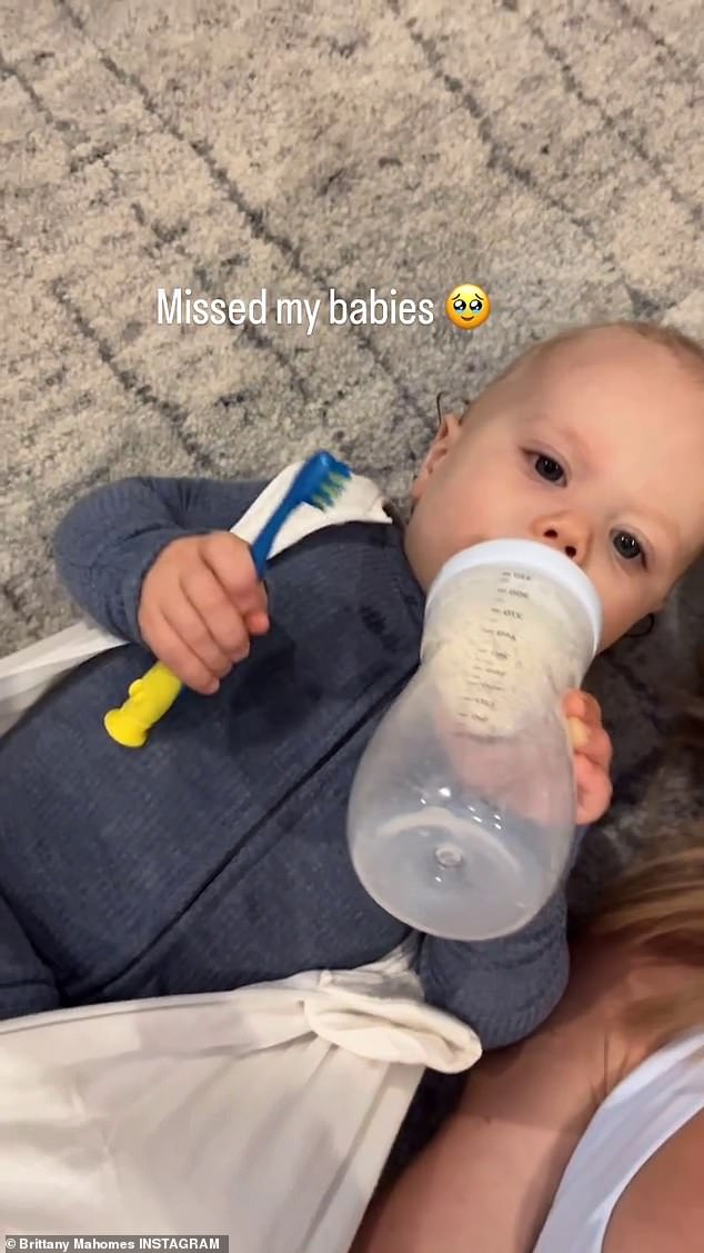 She appeared to have returned home on Monday when she posted a photo of her one-year-old son Bronze to her Instagram Stories.  