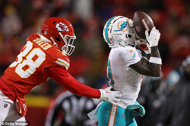 Hill had five receptions for 62 yards and a touchdown in Miami's 26-7 wild-card round loss in January.