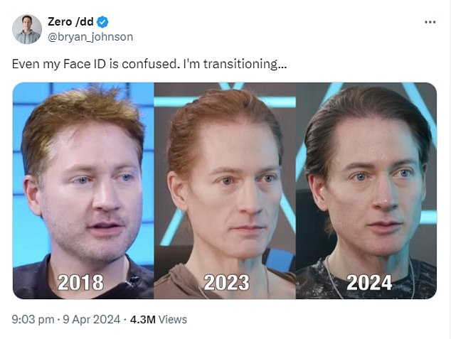 The Californian tech mogul, 46, recently shared three images of his face from 2018, 2023 and 2024 on X