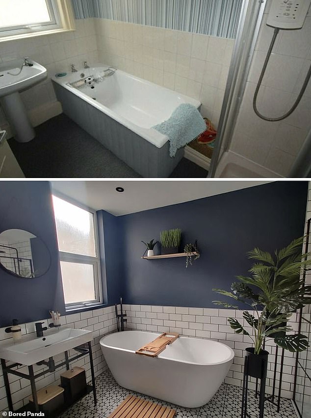 Another poster from the UK modernized the bathroom of her Victorian terrace house by replacing the floor, tiles, bathtub and sink, making the space appear brighter and more spacious.