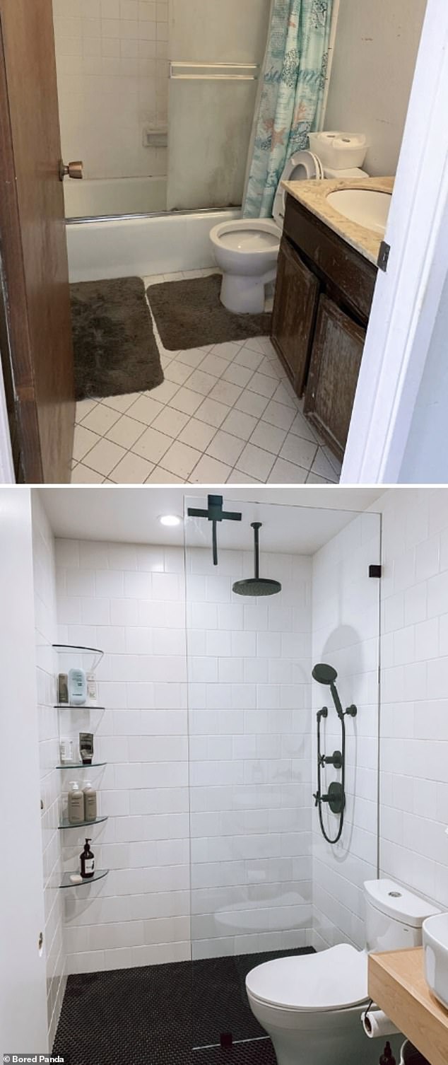 Elsewhere, another person from the US renovated their bathroom in a modern way and transformed the small space into something trendy.