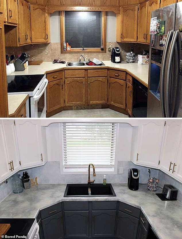 This person from the US decided to renovate their kitchen on the cheap as it is only temporary and shows what a big difference paint can make.