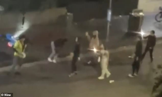 The footage, taken by a local, shows several objects thrown at the delivery man before he was forced to escape the group on foot (pictured).