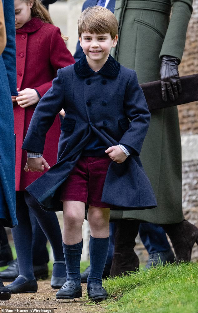 Pictured above: Prince Louis attends the Christmas Day service at Sandringham Church on December 25, 2022 in Sandringham, Norfolk.
