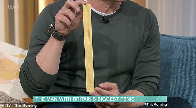 Matt's penis measures over 11 inches, making him the largest penis in Britain (size demonstrated by Ben on This Morning).