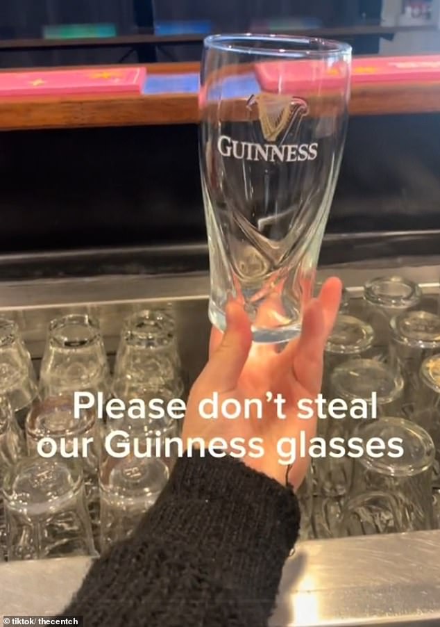 The pub asked its customers to stop stealing its Guinness glasses, comparing them to its menus, rugs and furniture.
