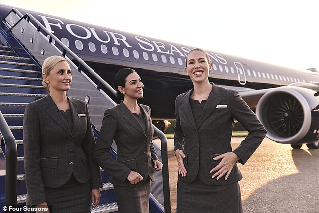 The private jet experience includes service from ten onboard crew members and an onboard chef to prepare gourmet meals.