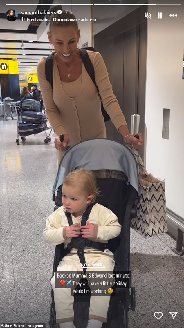 The reality star took to her Instagram Stories and shared a clip of her mother Susie carrying Edward through the airport.